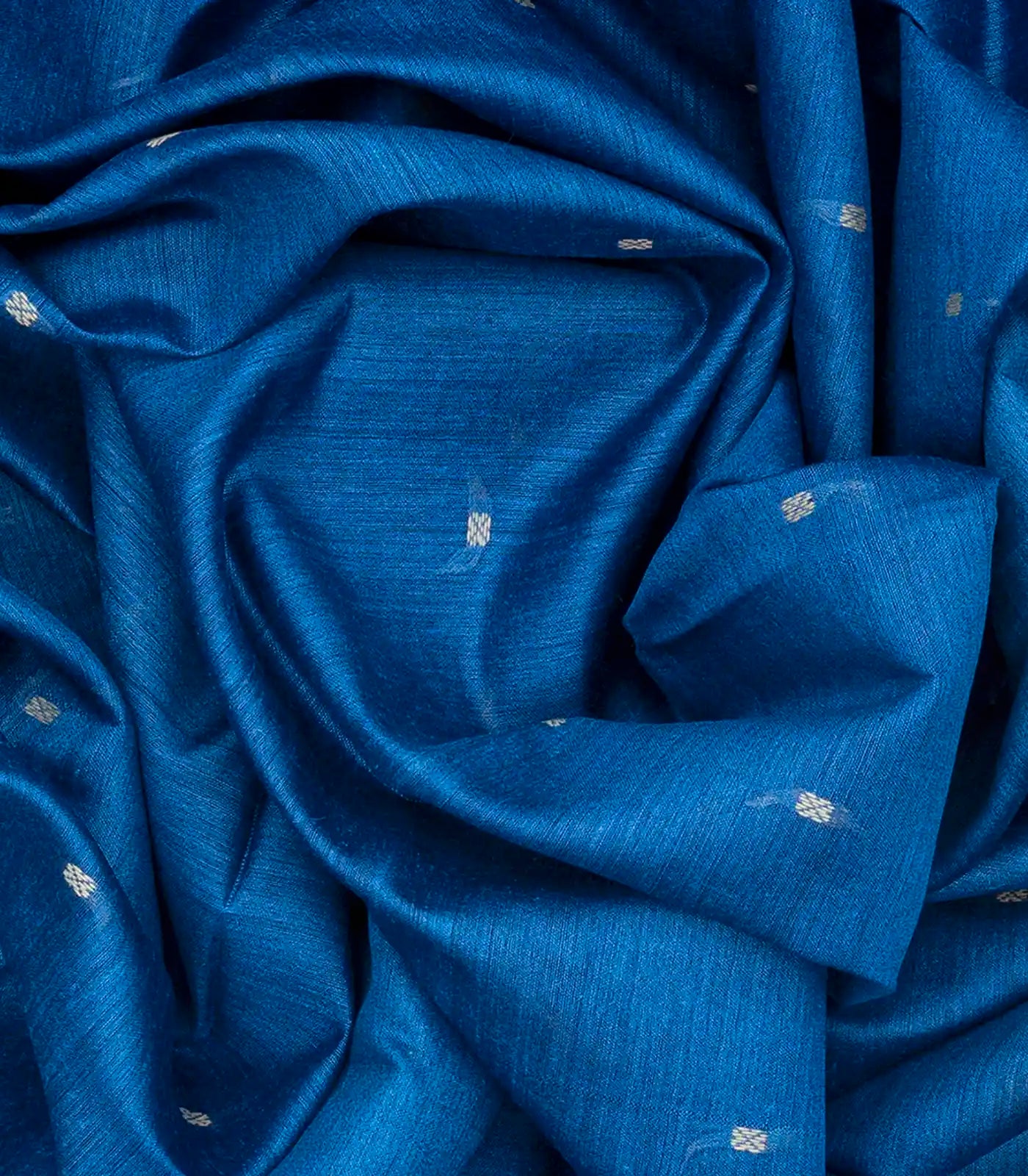 Blue Woven Tussar Silk Saree With Button Motifs-Blue