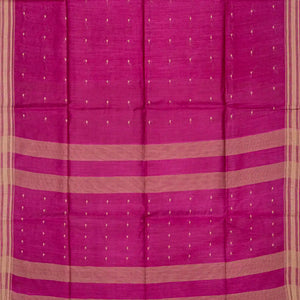 Hot Pink Woven Tussar Silk Saree With Button Motifs-Hot Pink