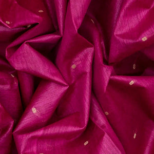 Hot Pink Woven Tussar Silk Saree With Button Motifs-Hot Pink