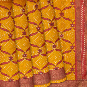 Oil Mustard Woven Tussar Silk Saree Printed With Floral Motifs-OIL MUSTARD