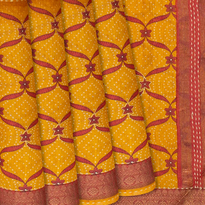 Oil Mustard Woven Tussar Silk Saree Printed With Floral Motifs-OIL MUSTARD