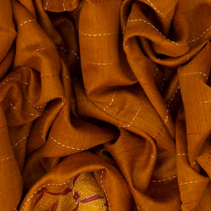 Oil Mustard Woven Tussar Silk Saree Printed With Floral Motifs-OIL MUSTARD