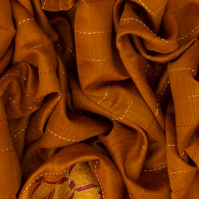 Oil Mustard Woven Tussar Silk Saree Printed With Floral Motifs-OIL MUSTARD