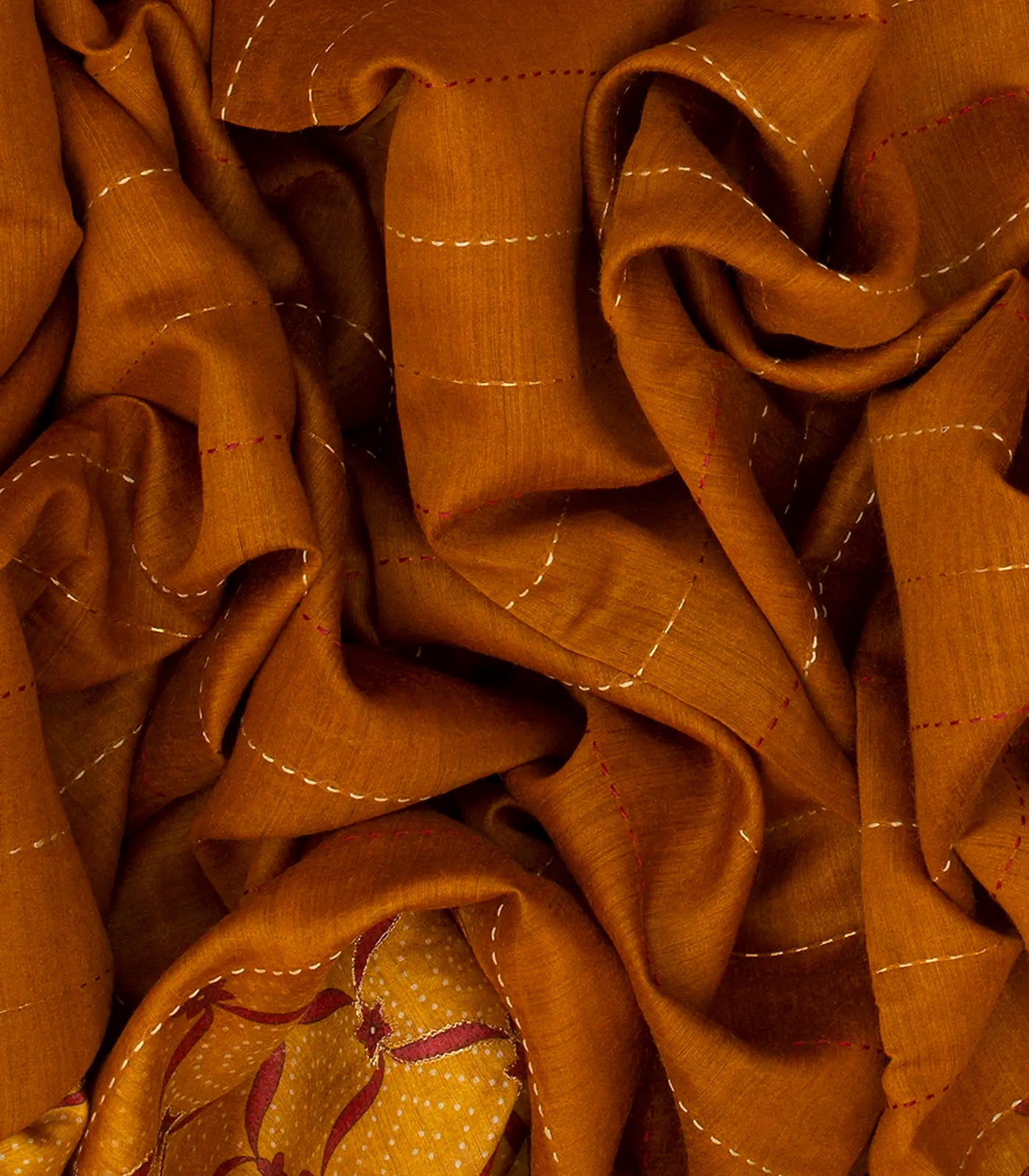 Oil Mustard Woven Tussar Silk Saree Printed With Floral Motifs-OIL MUSTARD
