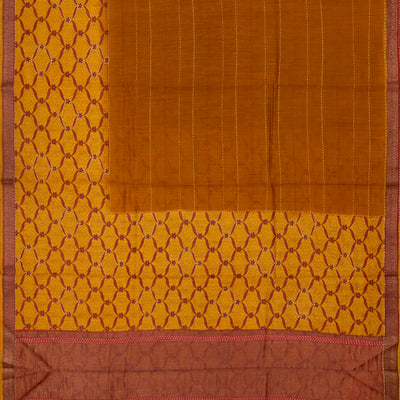 Oil Mustard Woven Tussar Silk Saree Printed With Floral Motifs-OIL MUSTARD