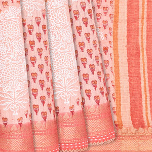 Baby  Handloom Tussar Silk Saree With Printed & Embroidery Motifs-Baby Pink