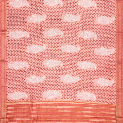 Baby  Handloom Tussar Silk Saree With Printed & Embroidery Motifs-Baby Pink