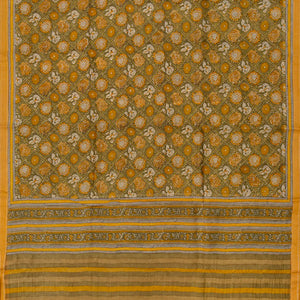 Mustard Handwoven Printed Tussar Silk Saree With Floral Motifs-Mustard