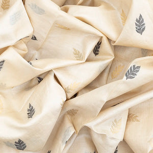 Cream Handwoven Tussar Silk Saree With Floral Motifs-Cream