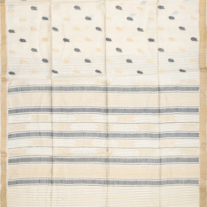 Cream Handwoven Tussar Silk Saree With Floral Motifs-Cream