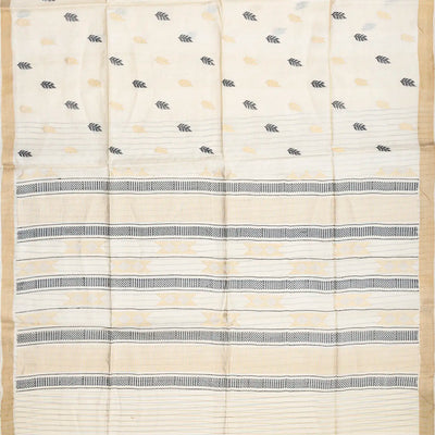Cream Handwoven Tussar Silk Saree With Floral Motifs-Cream