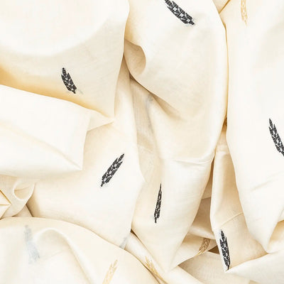 White Handwoven Tussar Silk Saree With Black Floral Motifs-White