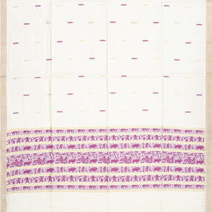 White Handwoven Tussar Silk Saree With Purple Floral Motifs-White