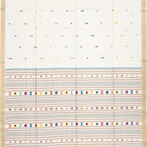 White Handwoven Tussar Silk Saree With Fish Motifs-White