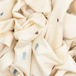 Cream Handwoven Tussar Silk Saree With Fish Motifs-Cream