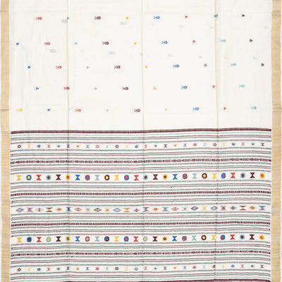 Cream Handwoven Tussar Silk Saree With Fish Motifs-Cream