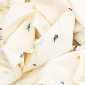 White Handwoven Tussar Silk Saree With Meena Fish Motifs-White