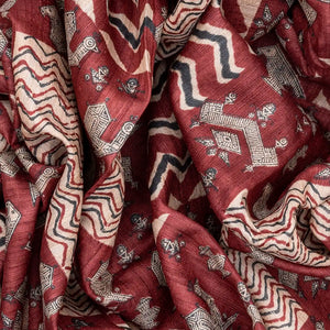 Chestnut Pink Handloom Tussar Silk Saree With Printed Bird Motifs-Chestnut Pink