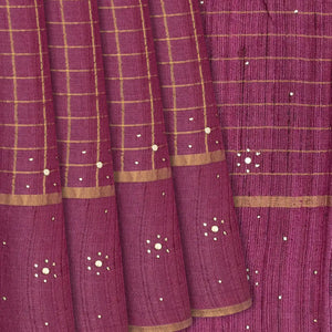 Purple Handloom Tussar Silk Saree With Printed Floral Vine Motifs-Purple