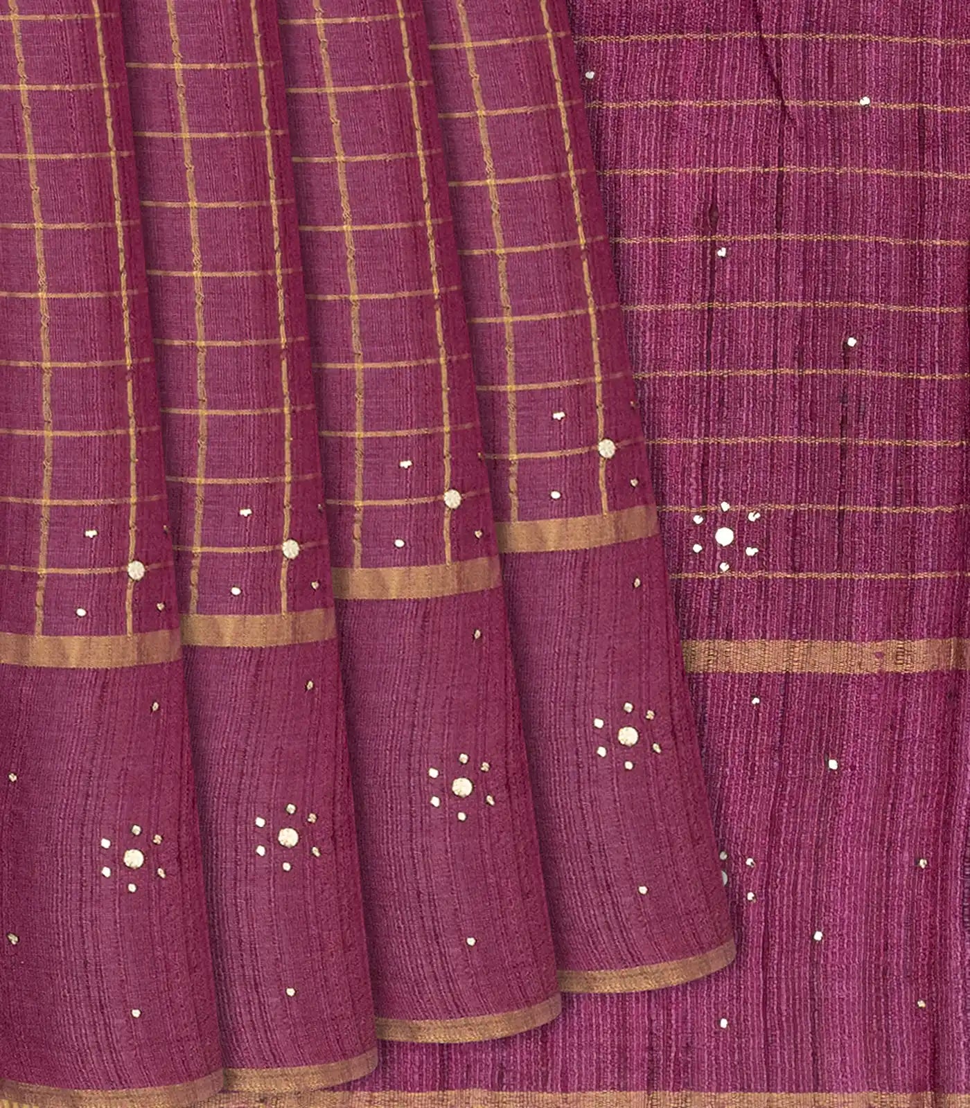 Purple Handloom Tussar Silk Saree With Printed Floral Vine Motifs-Purple