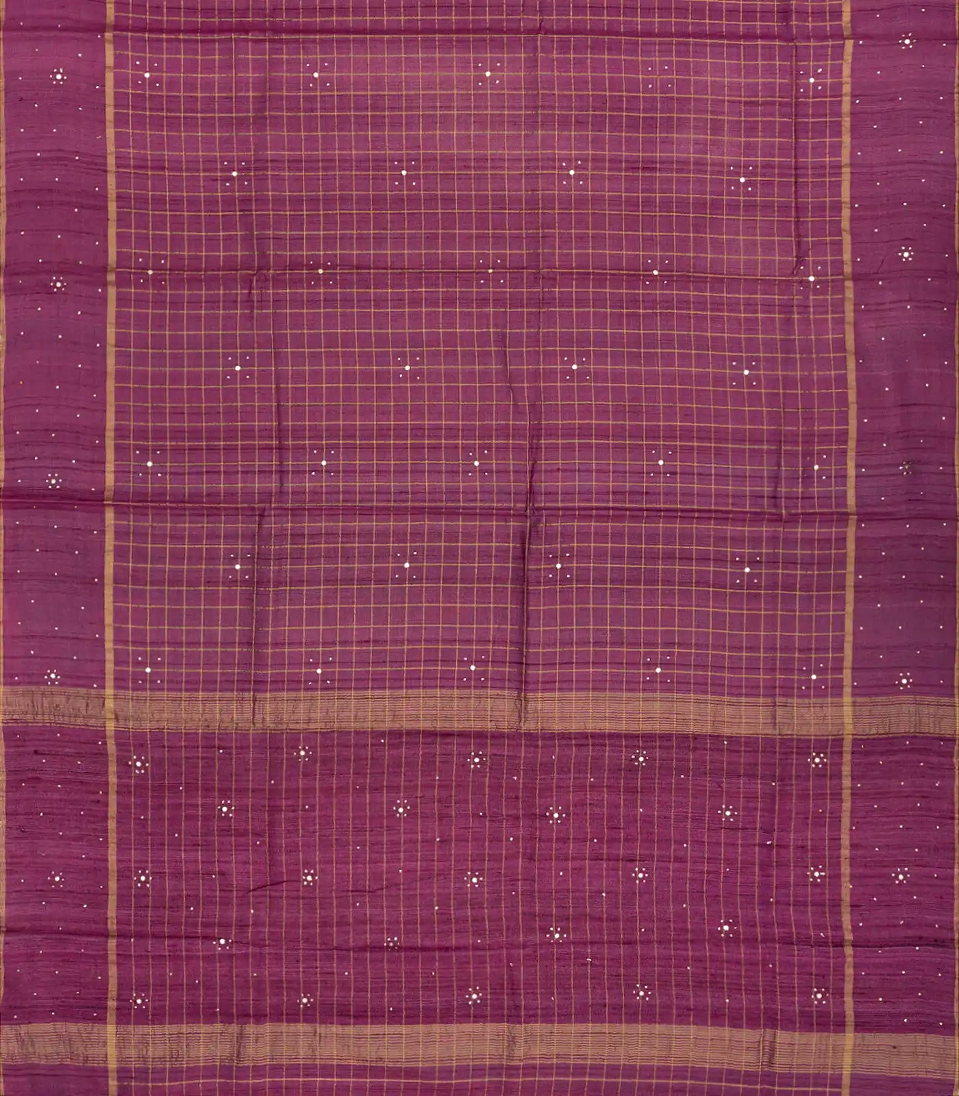 Purple Handloom Tussar Silk Saree With Printed Floral Vine Motifs-Purple