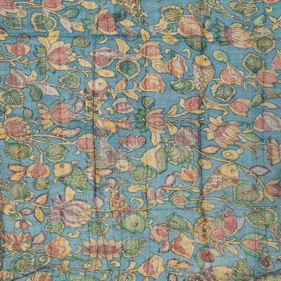 Purple Handloom Tussar Silk Saree With Printed Floral Vine Motifs-Purple