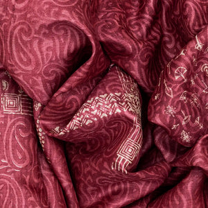 Chestnut Pink Handloom Tussar Silk Saree With Printed Mango Motifs-Chestnut Pink