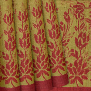 Sage Green Handloom Tussar Silk Saree With Printed Floral Motifs-Sage Green