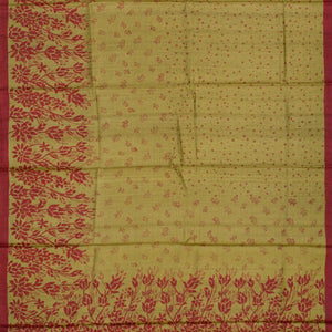 Sage Green Handloom Tussar Silk Saree With Printed Floral Motifs-Sage Green