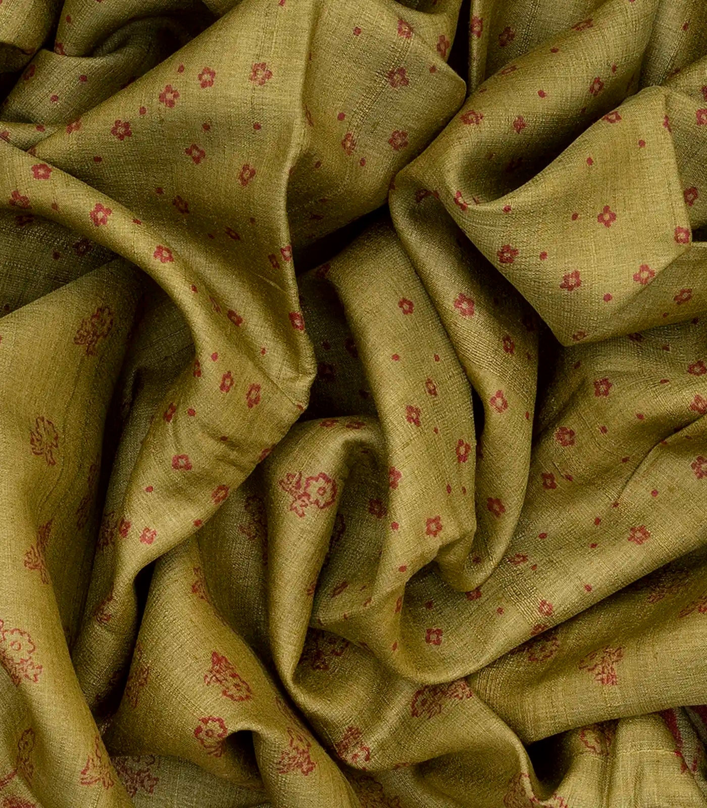Sage Green Handloom Tussar Silk Saree With Printed Floral Motifs-Sage Green