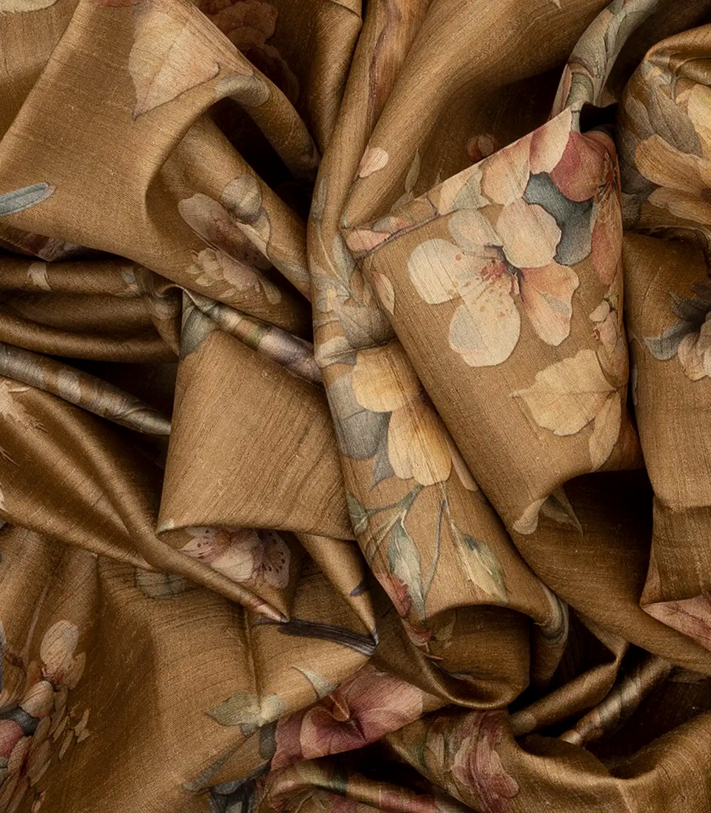 Beige Handloom Tussar Silk Saree With Printed Bird Motifs-Beige