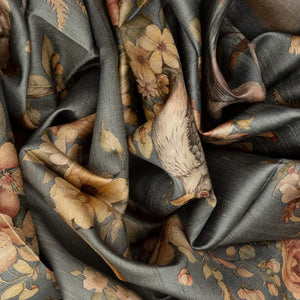 Grey Handloom Tussar Silk Saree With Printed Bird Motifs-Grey