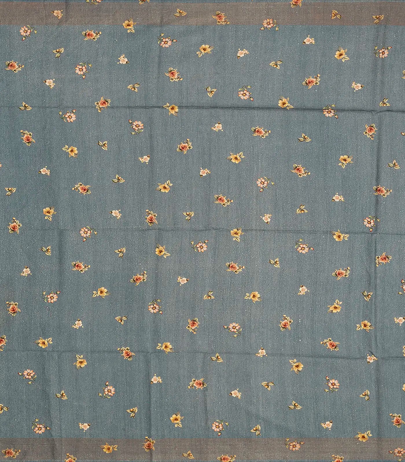 Grey Handloom Tussar Silk Saree With Printed Bird Motifs-Grey