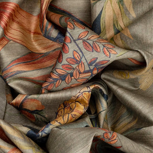 Grey Handloom Tussar Silk Saree With Printed Floral Motifs-Grey