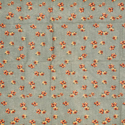 Grey Handloom Tussar Silk Saree With Printed Floral Motifs-Grey