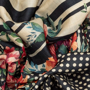 Black Handloom Kanchipuram Tussar Silk Saree With Printed Polka Dots-Black