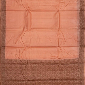 Peach Handwoven Tussar Silk Saree With Floral Motifs In Border-Peach