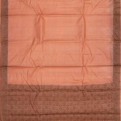Peach Handwoven Tussar Silk Saree With Floral Motifs In Border-Peach