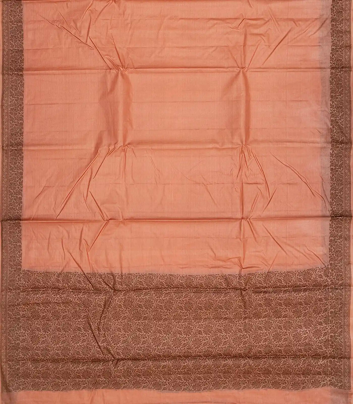 Peach Handwoven Tussar Silk Saree With Floral Motifs In Border-Peach