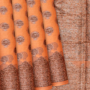 Orange Handwoven Tussar Silk Saree With Floral Butta Motifs-Orange