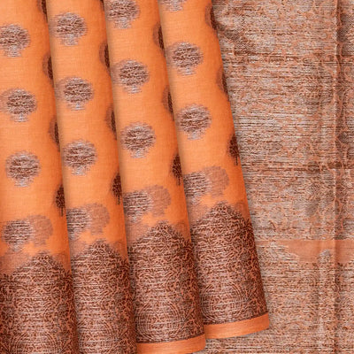 Orange Handwoven Tussar Silk Saree With Floral Butta Motifs-Orange