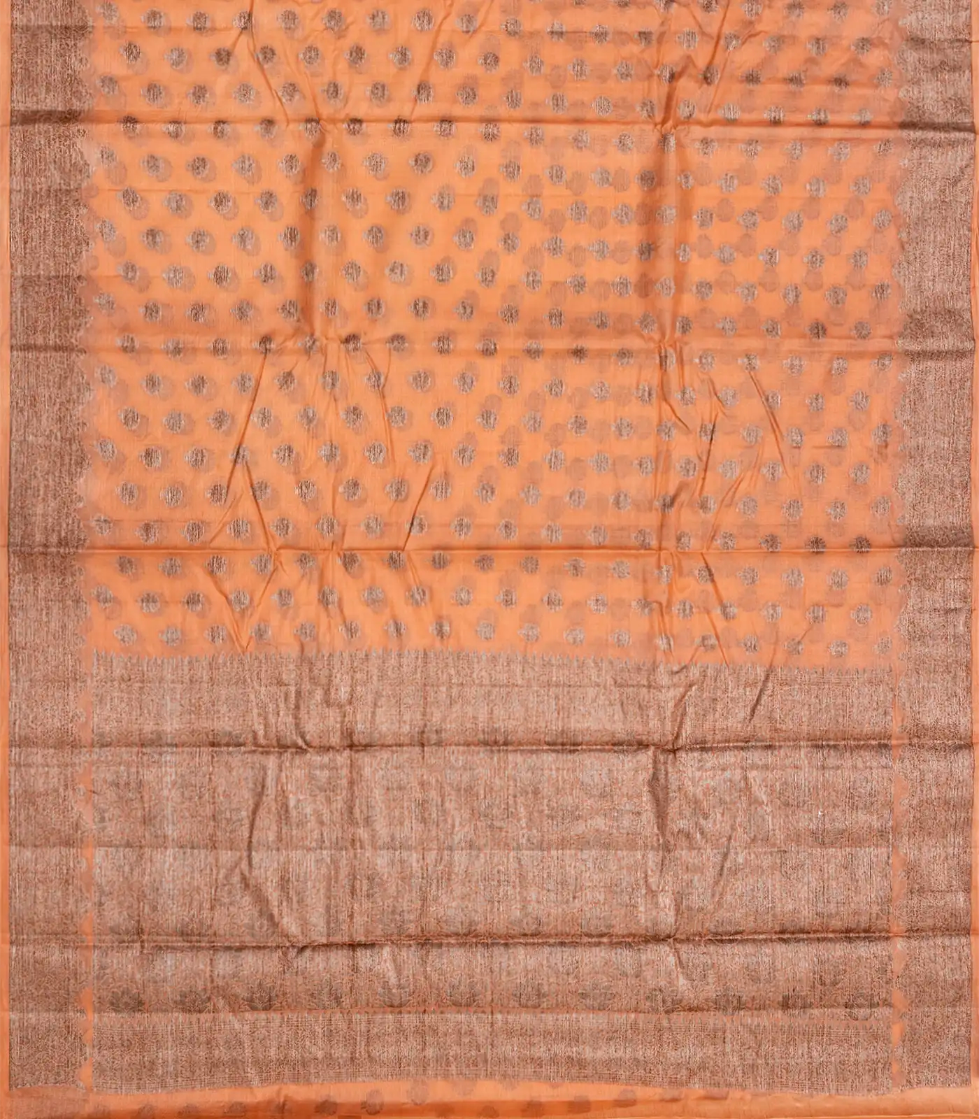 Orange Handwoven Tussar Silk Saree With Floral Butta Motifs-Orange