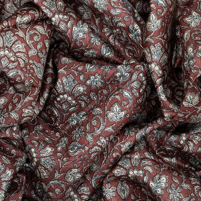 Brown Handloom Tussar Silk Saree With Printed Floral Motifs-Brown