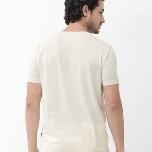 Rare Rabbit Articale Mens Tully Beige Cotton Polyester Fabric Short Sleeve Crew Neck Regular Fit Monogram Printed T-Shirt