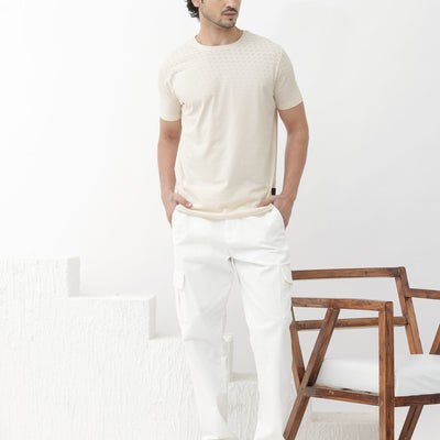 Rare Rabbit Articale Mens Tully Beige Cotton Polyester Fabric Short Sleeve Crew Neck Regular Fit Monogram Printed T-Shirt