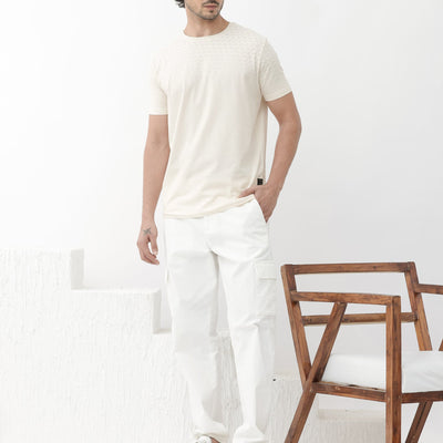 Rare Rabbit Articale Mens Tully Beige Cotton Polyester Fabric Short Sleeve Crew Neck Regular Fit Monogram Printed T-Shirt