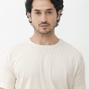 Rare Rabbit Articale Mens Tully Beige Cotton Polyester Fabric Short Sleeve Crew Neck Regular Fit Monogram Printed T-Shirt
