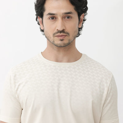 Rare Rabbit Articale Mens Tully Beige Cotton Polyester Fabric Short Sleeve Crew Neck Regular Fit Monogram Printed T-Shirt