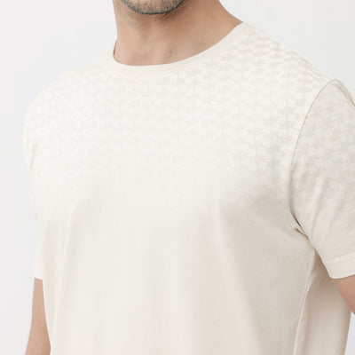 Rare Rabbit Articale Mens Tully Beige Cotton Polyester Fabric Short Sleeve Crew Neck Regular Fit Monogram Printed T-Shirt