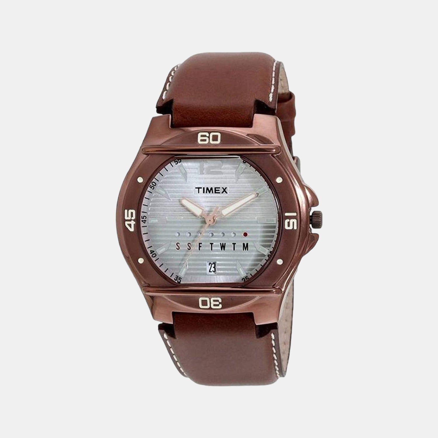 Fashion Men Quartz Silver Dial Analog Leather Watch TW000EL13